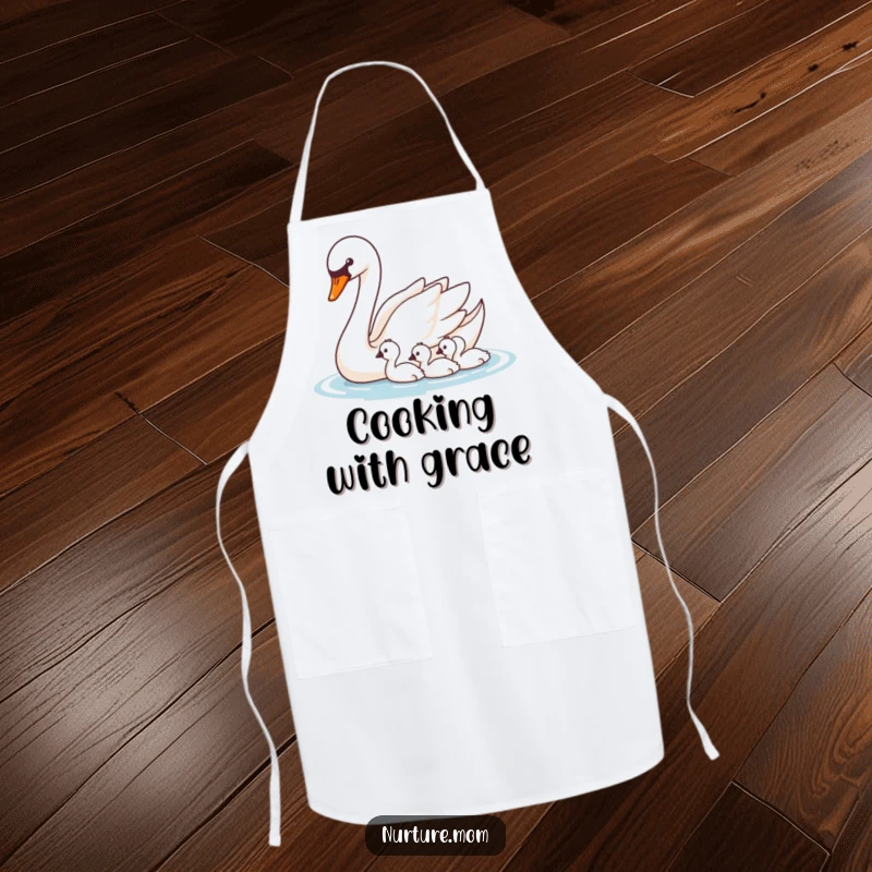 Funny Swan Apron: Elegant mother swan guiding her cygnets, perfect for kitchen duties with grace.