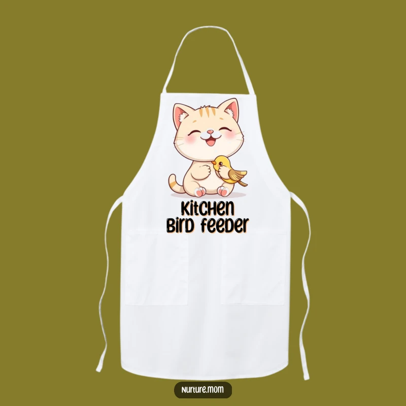 Funny Cat Feeding Bird Apron: Kitchen Companion and Hilarious Pet Gift