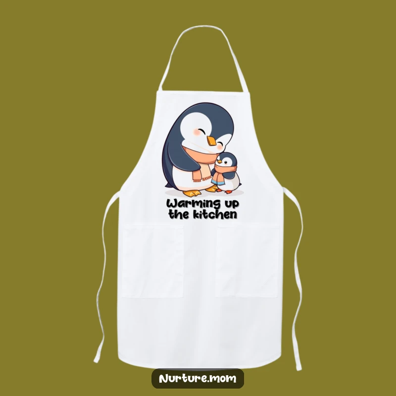 Funny Mama Penguin Helping Chick Scarf Apron - Kitchen Cooking Gift