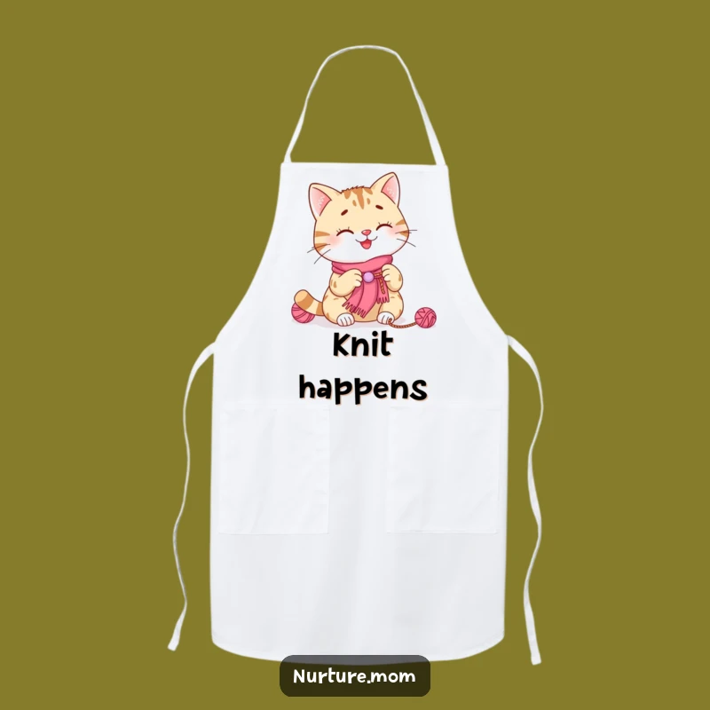 Funny Cat Knitting Apron: Smiling Kitty Scarf Maker for Crafty Cooks