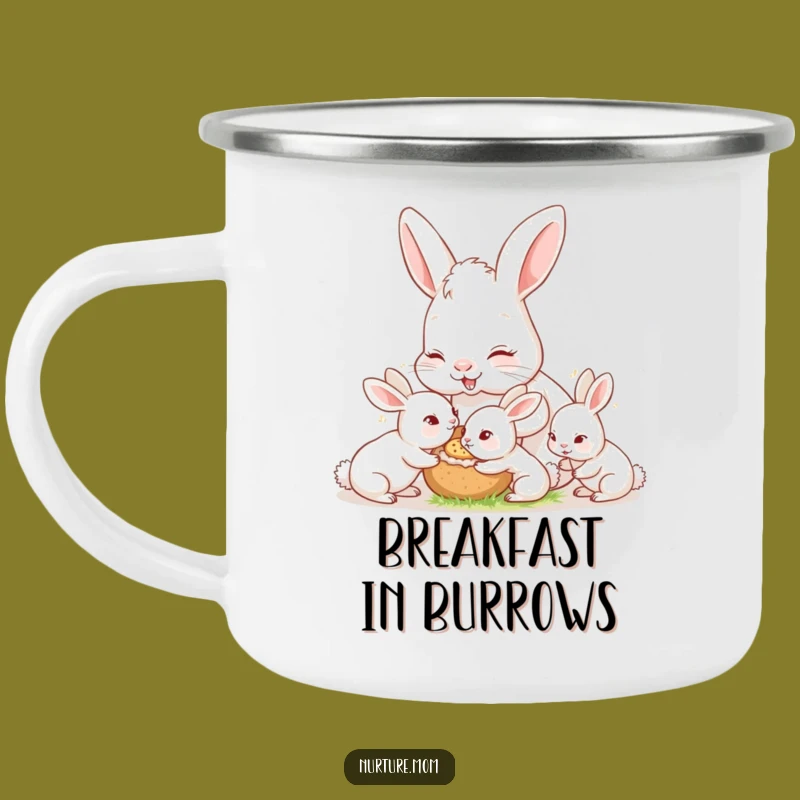 Funny Bunny Mom Camping Mug: Nurturing Feeding Scene, Cute Outdoor Mother Gift