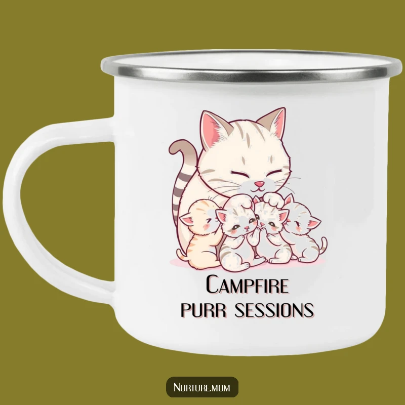 Funny Mother Cat Purring Camp Mug: Cozy Feline Outdoor Gift