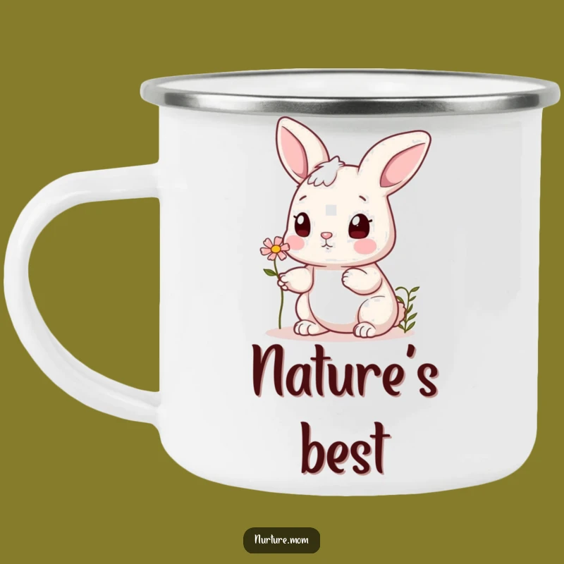 Funny Bunny Camping Mug: Cute Flower Offering Rabbit for Outdoor Adventures