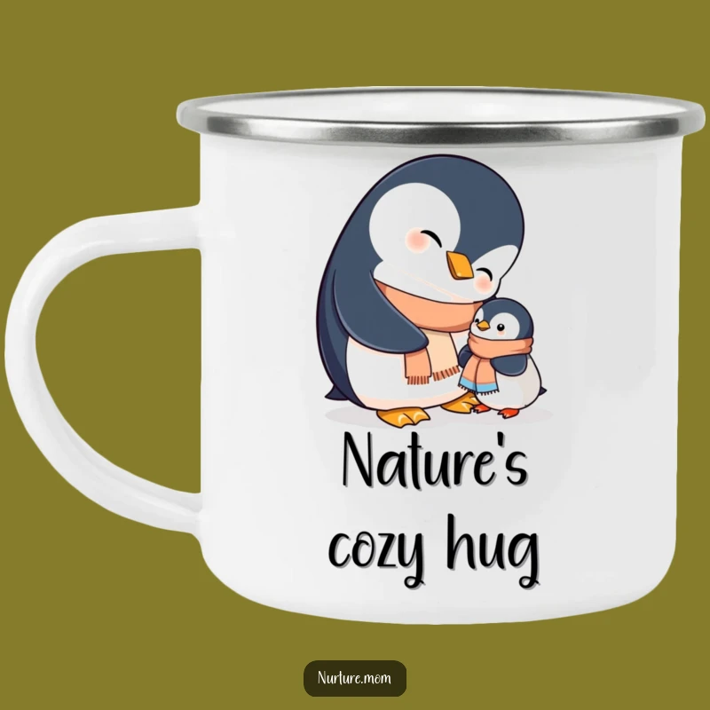 Funny Mama Penguin Helping Chick Scarf Camping Mug - Outdoor Gift