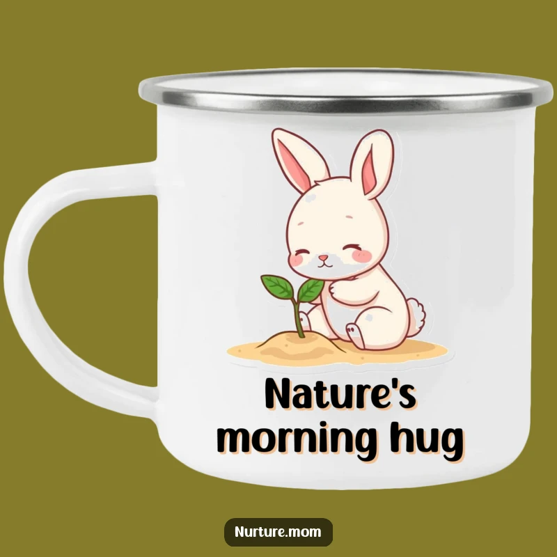 Funny Bunny Patting Sprout Camping Mug: Adventure-Ready Gardener Cup and Funny Gift