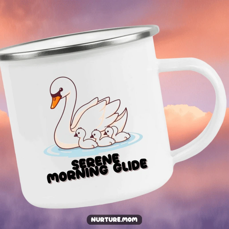 Funny Swan Camp Mug: Elegant mother swan with cygnets, for graceful sipping during outdoor adventures.
