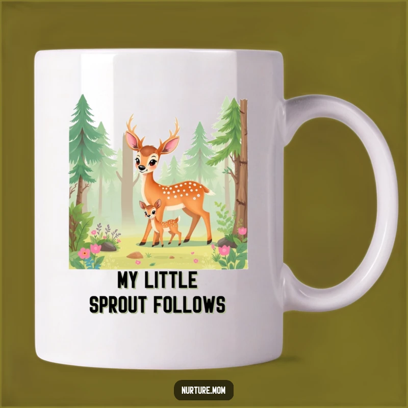 Funny Deer Mom Gift Mug: Gentle Mother Guiding Fawn in Lush Forest