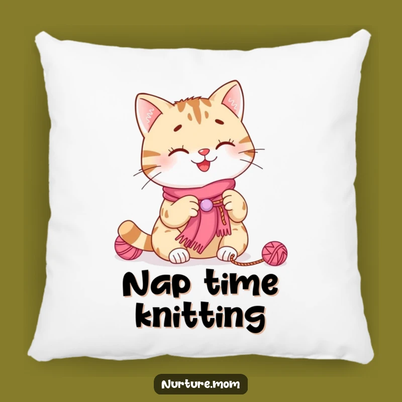 Cute Cat Knitting Pillow: Soft Cushion with Smiling Kitty Scarf Maker