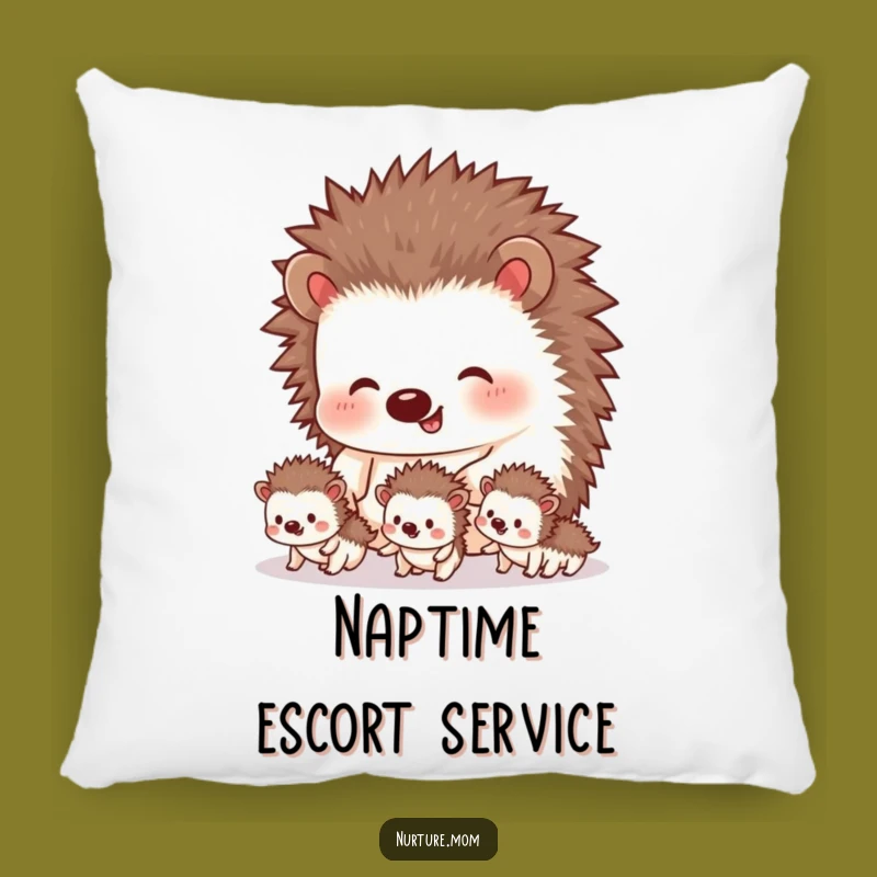 Cute Funny Hedgehog Pillow: Mama Guiding Siblings, Comfy & Hilarious Home Decor Accent
