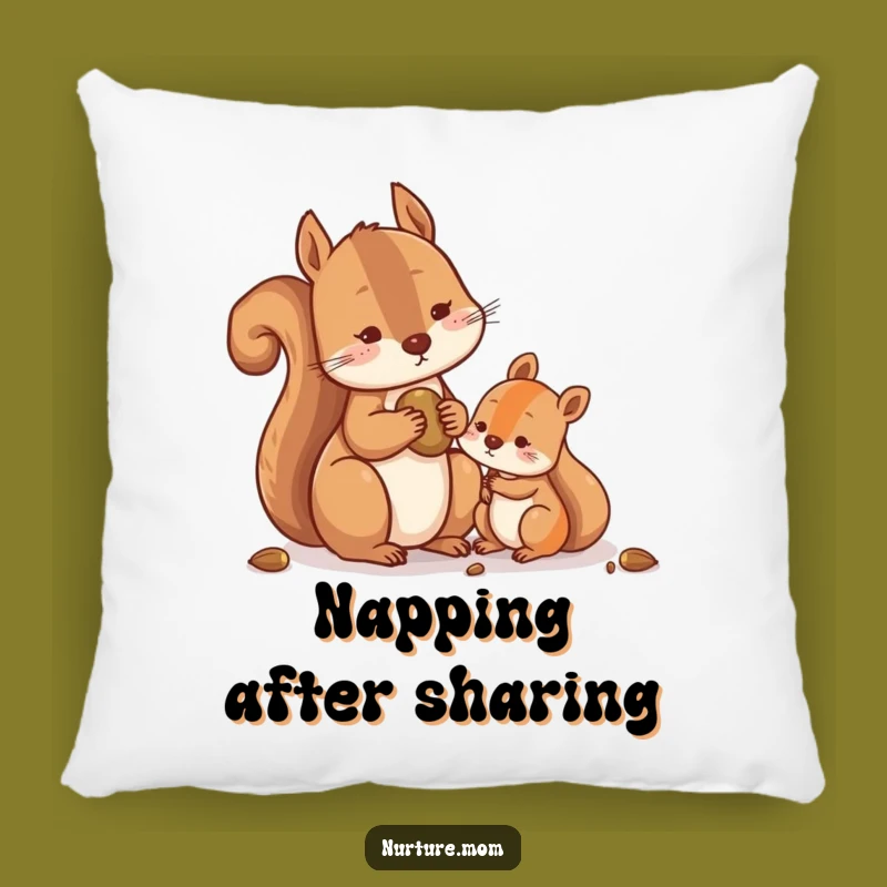Funny Squirrel Sharing Nuts Pillow: Snuggle with Humorous Generosity