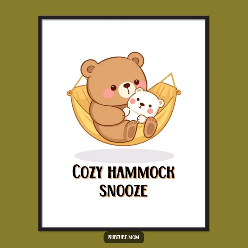 Funny Kawaii Bear Mom Digital Art Print: Cozy Hammock Art Decor