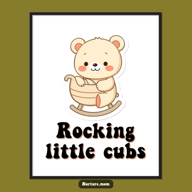 Funny Bear Rocking Cradle Digital Art: Instant Nursery Decor and Hilarious Gift