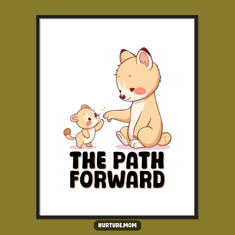 Funny Digital Art: Animal Guiding Young One, Gentle Moment Print