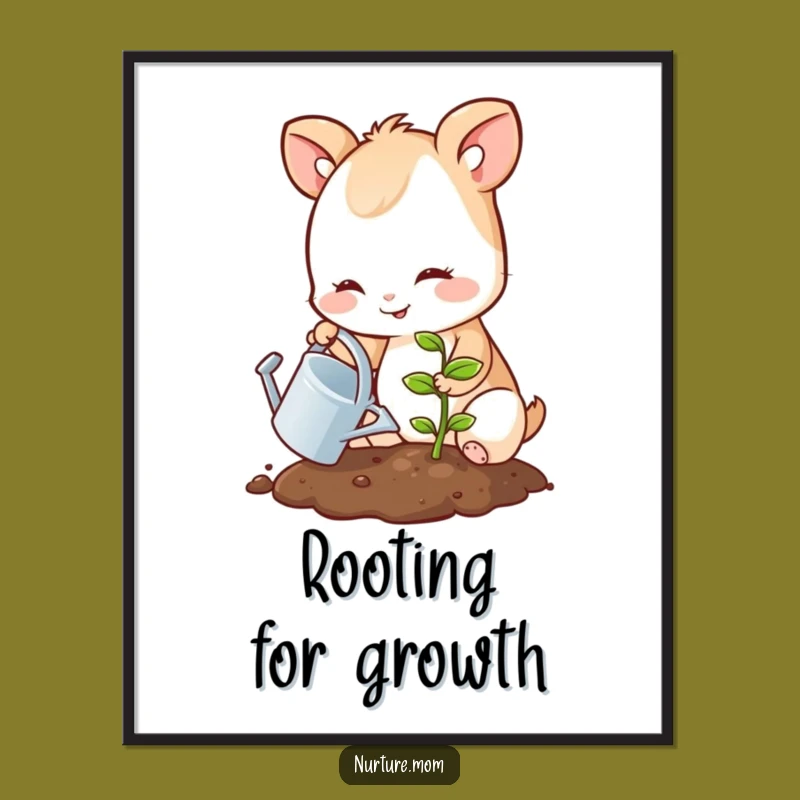 Funny Digital Art: Cute Animal Gardener's Smiling Sprout Wall Decor Gift
