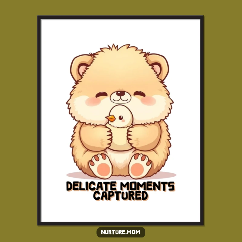 Funny Digital Art: Fluffy Animal Baby Bird Tender Moment Print Gift