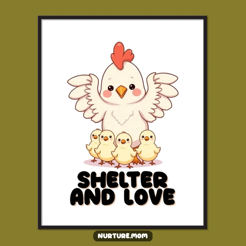 Funny Digital Art: Kawaii Chicken Mom Chicks - Instant Motherhood Gift