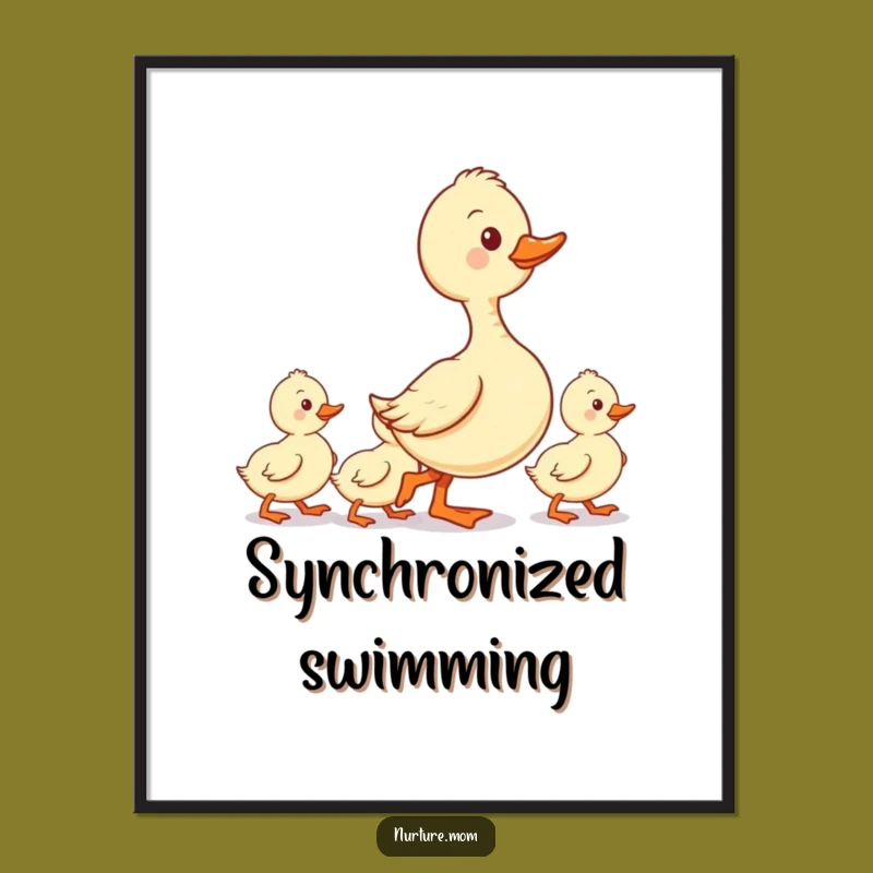 Funny Digital Art: Kawaii Duck Mom Ducklings Line - Instant Parenting Gift