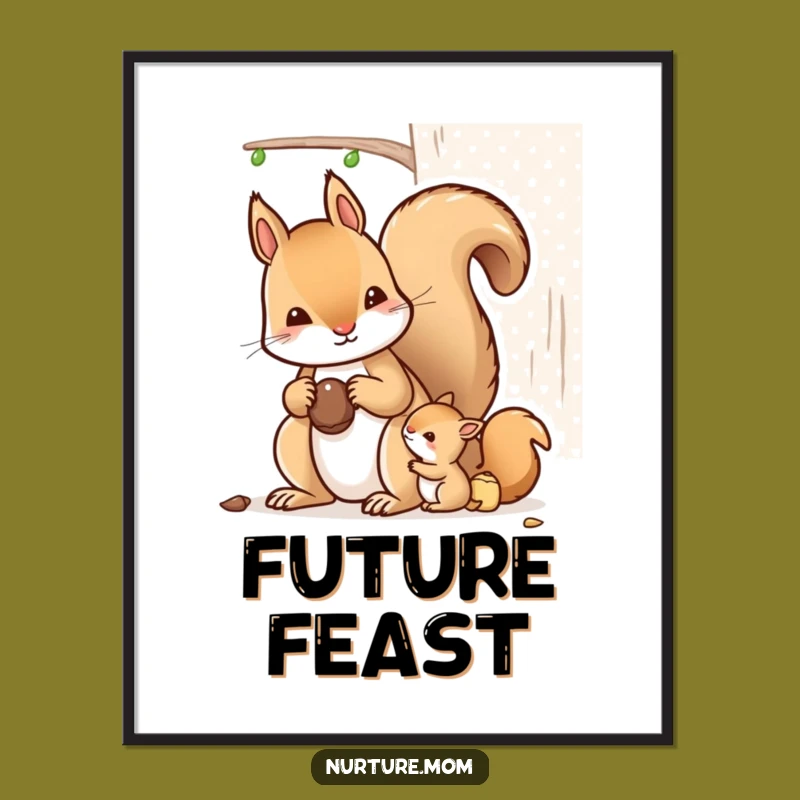 Funny Kawaii Mother Squirrel Digital Art - Acorn Printable Gift