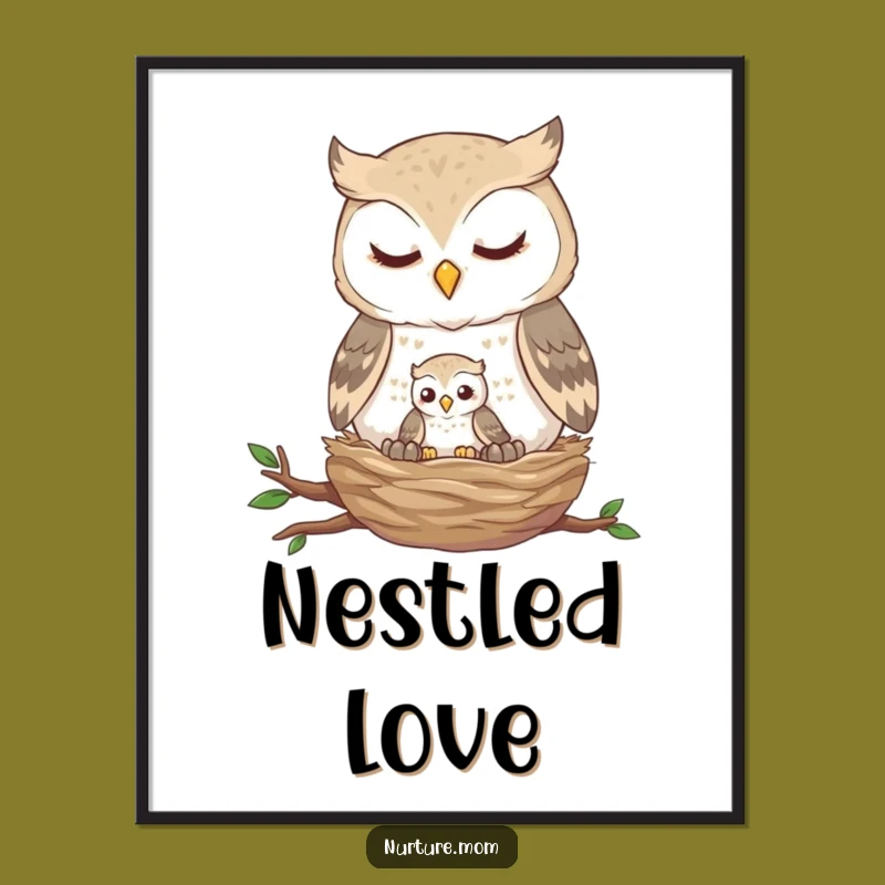 Funny Owl Nest Digital Art: Gentle Feeding Print Download