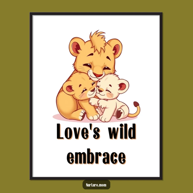 Funny! Lioness Cub Grooming Digital Art: Instant Wild Love & Humor for Your Walls