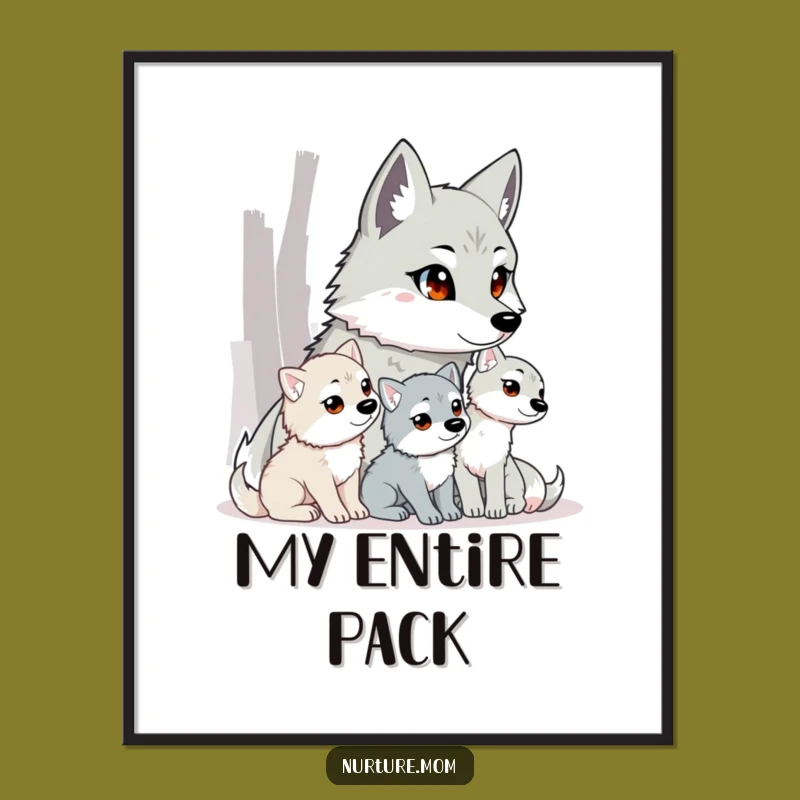 Funny Wolf Mom Digital Art: Fierce Protector Nursery Print