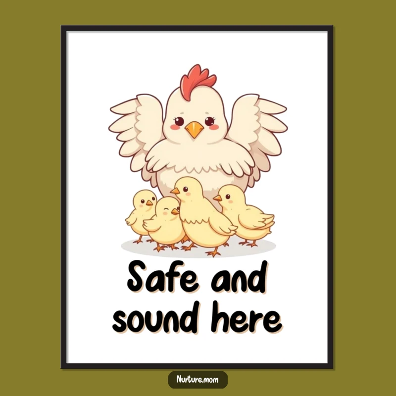 Funny Protective Hen Digital Art: Instant Cute Farm Decor Gift