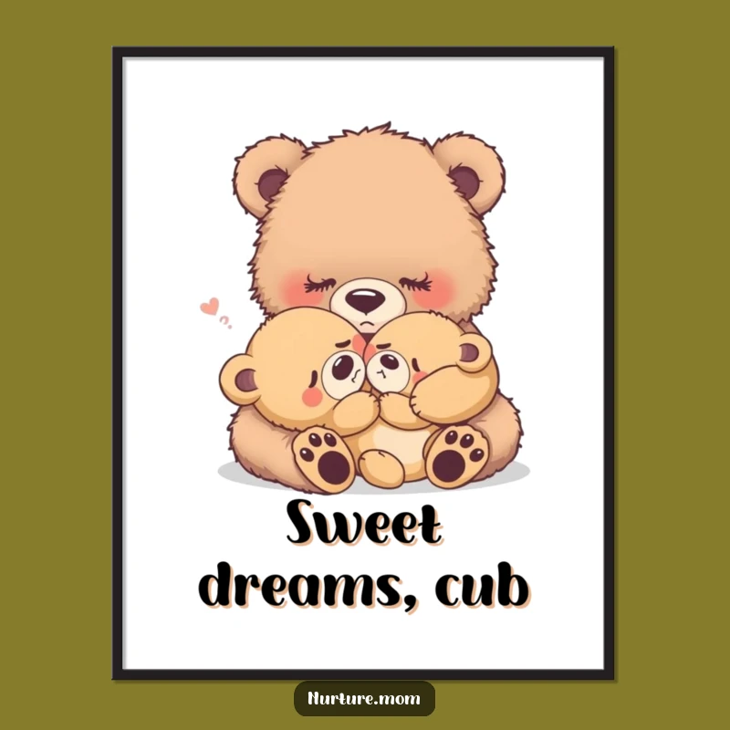Funny Mama Bear Art Print: Tender Rocking Scene, Heartwarming Animal Motherhood Decor Gift