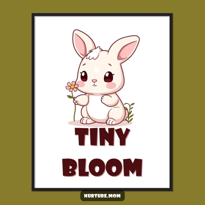 Funny Bunny Digital Art: Cute Flower Offering Rabbit Downloadable Print