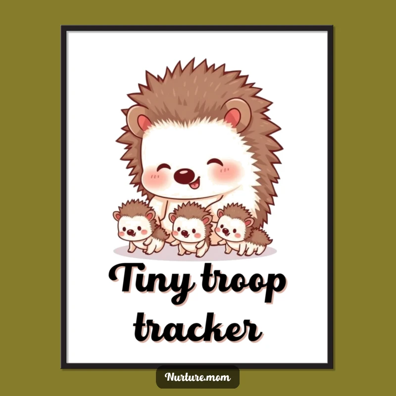 Funny Hedgehog Siblings Digital Art: Adorable Mama Guiding, Instant Hilarious Decor