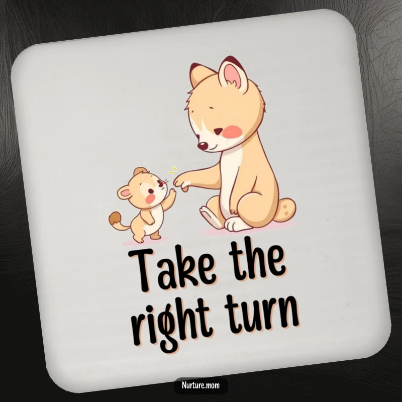 Funny drink coasters depict an animal's paw gently guiding a younger creature, a humorous and protective addition to any tabletop.