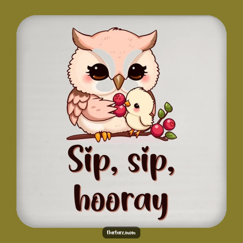 Funny Kawaii Owl Mom Drink Coaster: Gentle Feeding Protection