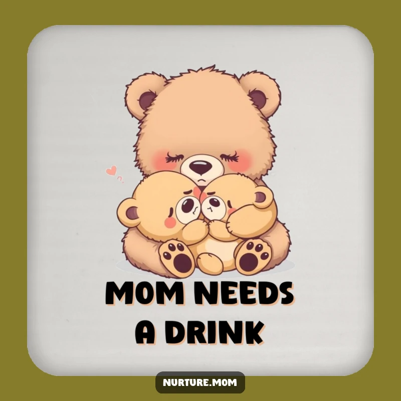 Funny Mama Bear Coaster Set: Tender Rocking Scene, Adorable Motherhood Decor Gift