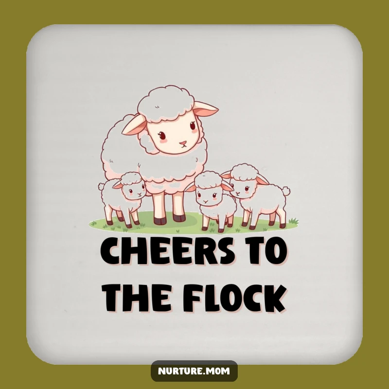 Funny Sheep Mom Coaster Set: Gentle Guardian Scene, Adorable Pastoral Decor Gift