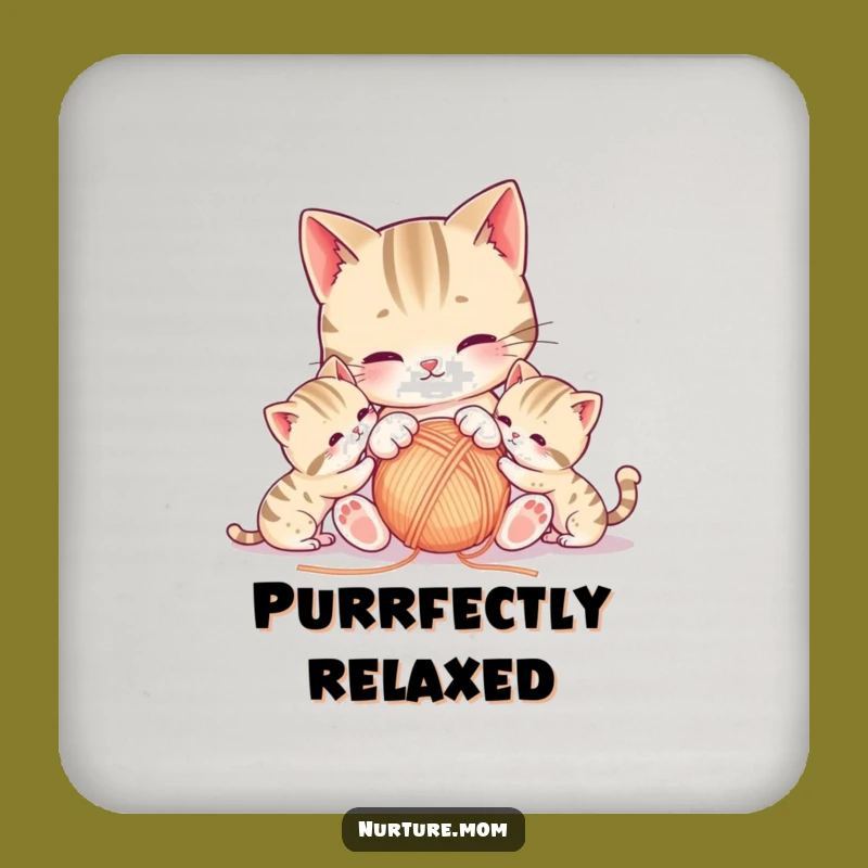 Kawaii Mother Cat Funny Drink Coaster - Kitten Yarn Protection Gift