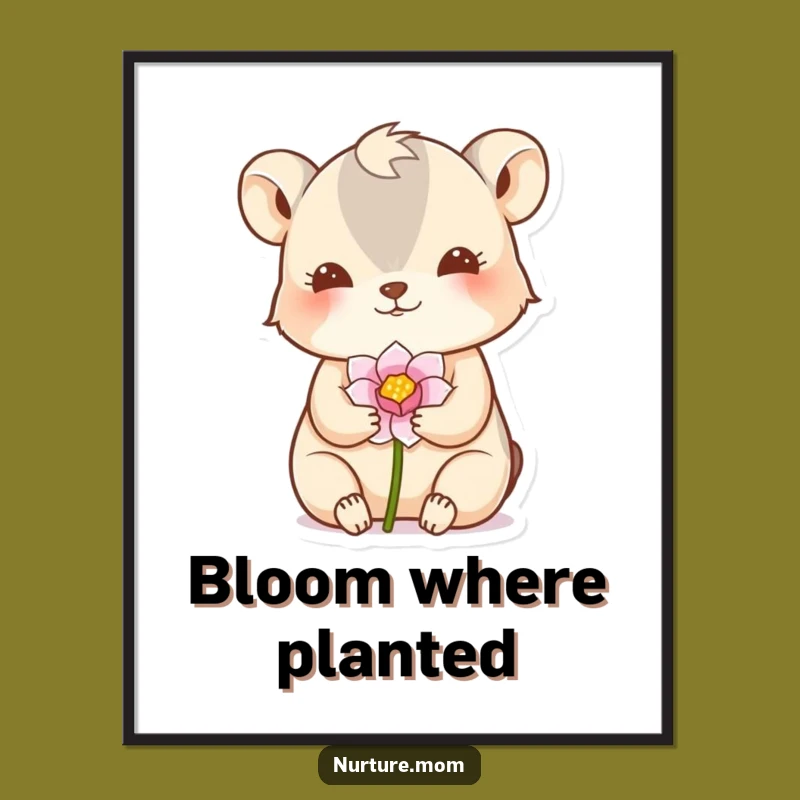 Funny Flower Bud Poster: Nurturing Animal's Gentle Art Print Gift