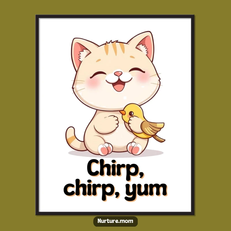 Funny Cat Feeding Bird Poster: Whimsical Wall Art Celebrating Friendship