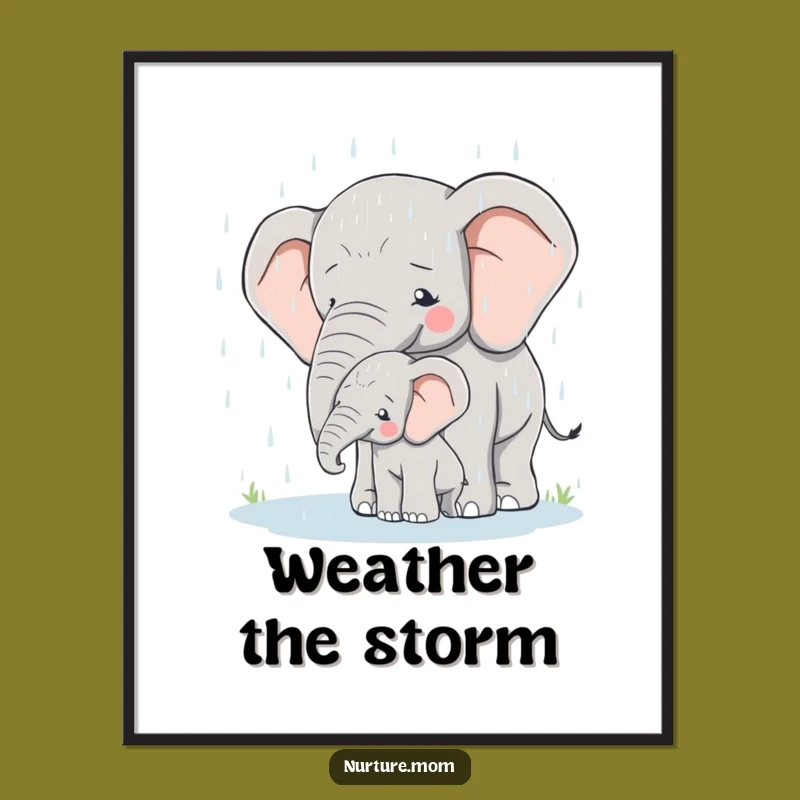 Elephant Mom & Calf Poster - Heartwarming Wall Art Gift