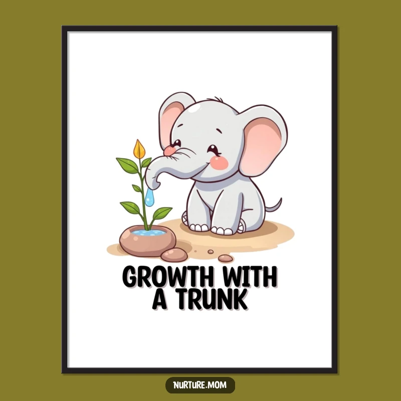 Funny Elephant Watering Poster: Whimsical Wall Art for Nature Lovers