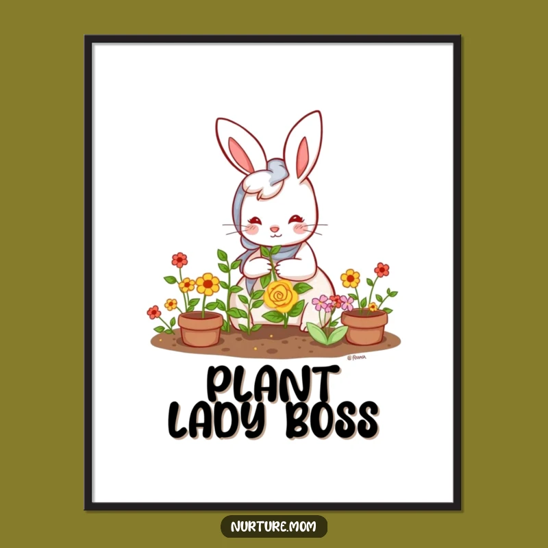Funny Kawaii Rabbit Mom Poster: Adorable Garden Art, Hilarious Wall Decor Gift
