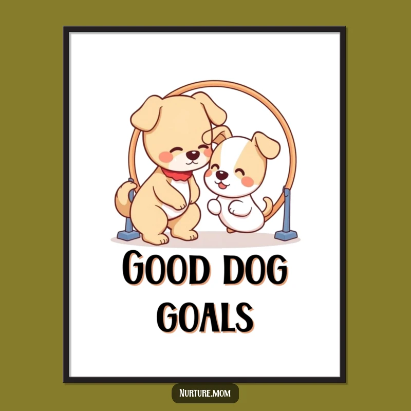 Funny Poster: Kawaii Dog Mom Puppy Hoop - Charming Wall Art Gift