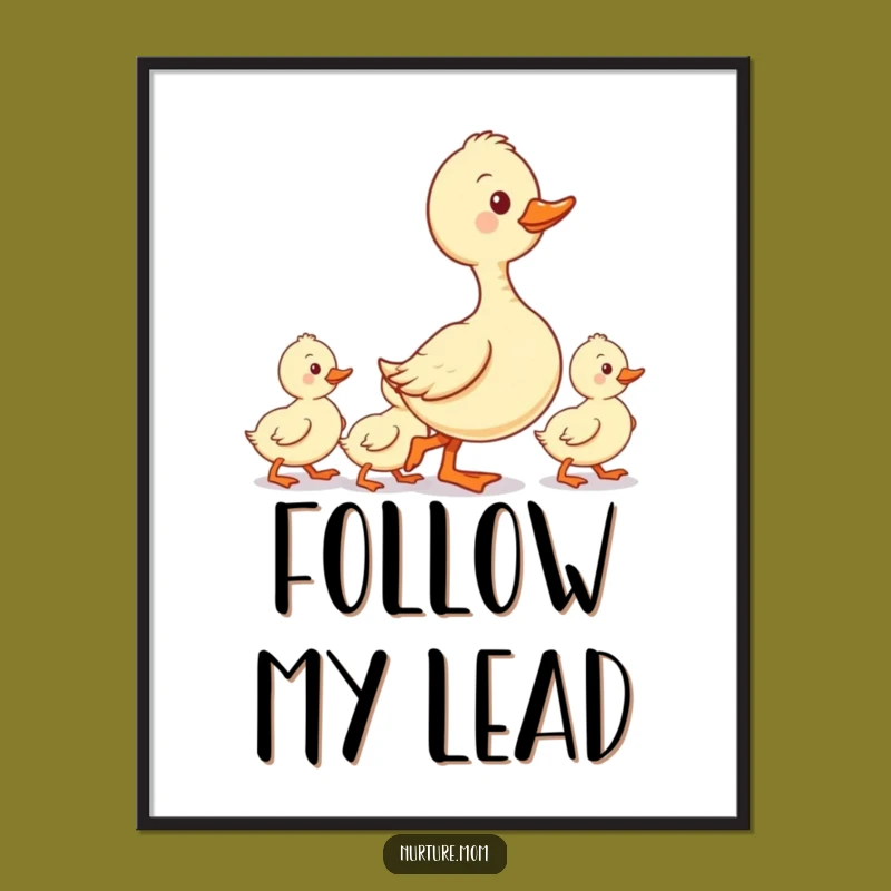 Funny Poster: Kawaii Duck Mom Ducklings Line - Charming Wall Art Gift