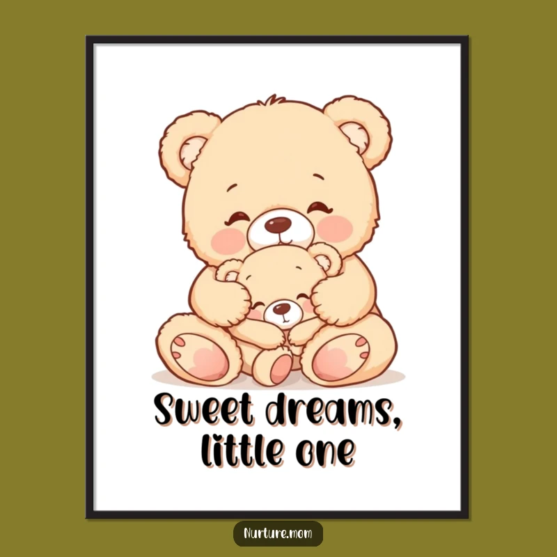 Funny Teddy Bear Mom Poster: Gentle Tuck-In Art for Nursery Decor