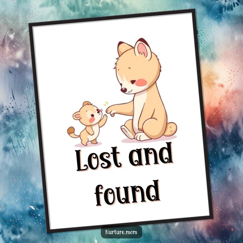 Funny poster print depicts an animal's paw tenderly guiding a small, lost young animal, conveying a humorous yet supportive message.