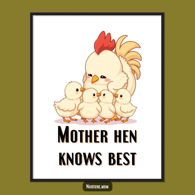 Funny Mother Hen & Chicks Poster: Adorable Family Love, Heartwarming Wall Art