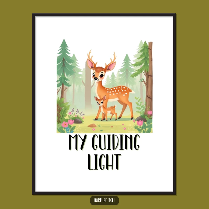 Funny Deer Mom Poster: Elegant Forest Scene Inspiring Gentle Motherhood