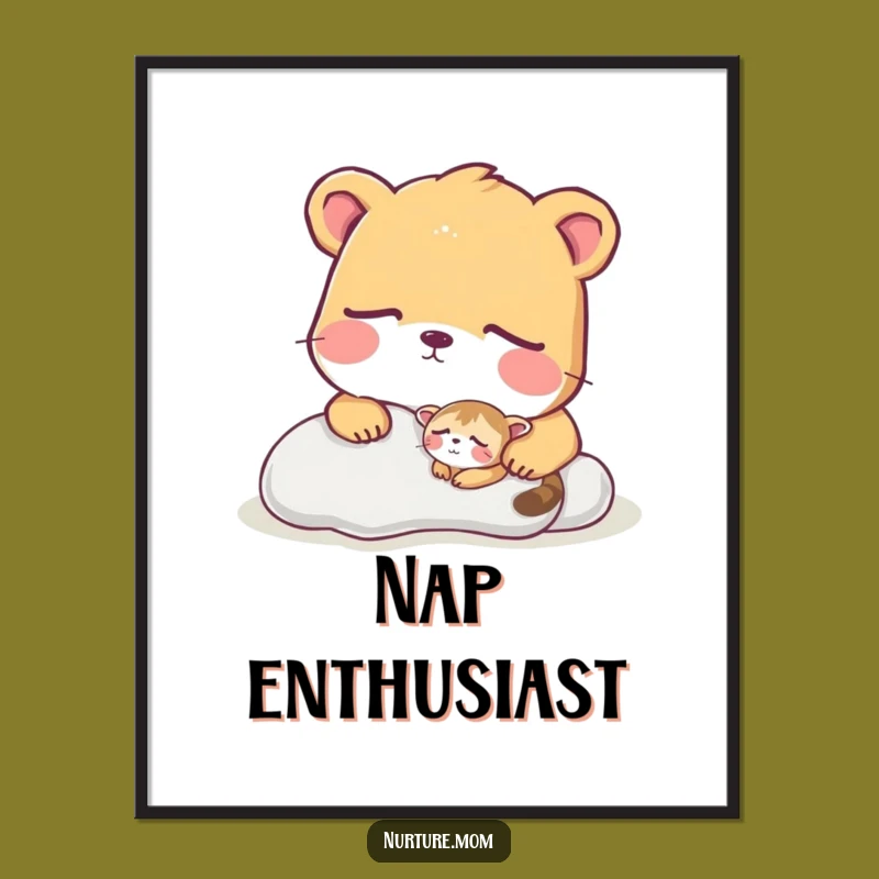 Funny Animal Sleep Scene Poster: Charming Guardian Watching Over Friend, Decor Gift