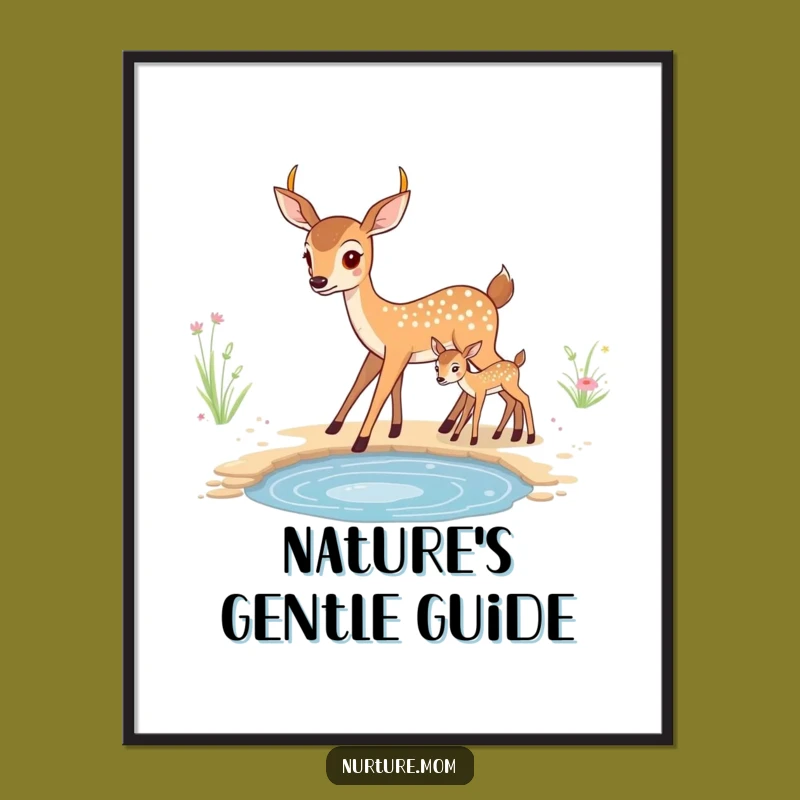 Adorable Kawaii Mother Deer Funny Poster for Whimsical Wall Art Gift
