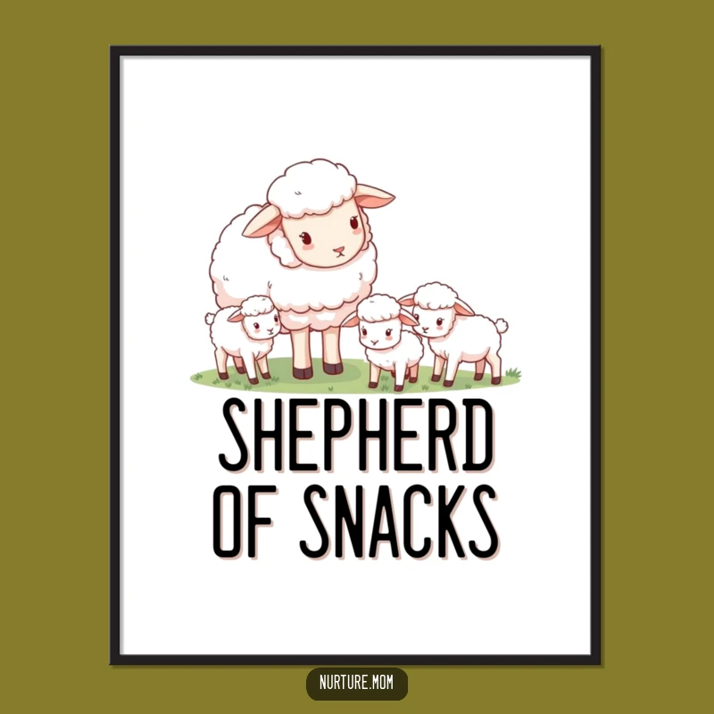Funny Sheep Mom Poster: Gentle Guardian Art, Sweet Pastoral Motherhood Decor Gift