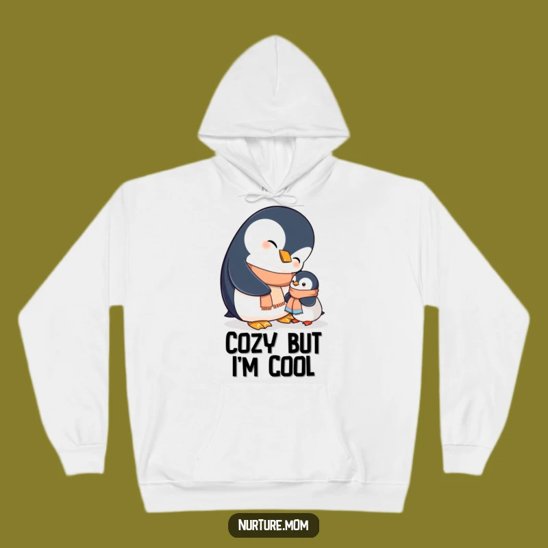 Funny Mama Penguin Helping Chick Scarf Hoodie - Cozy Animal Apparel