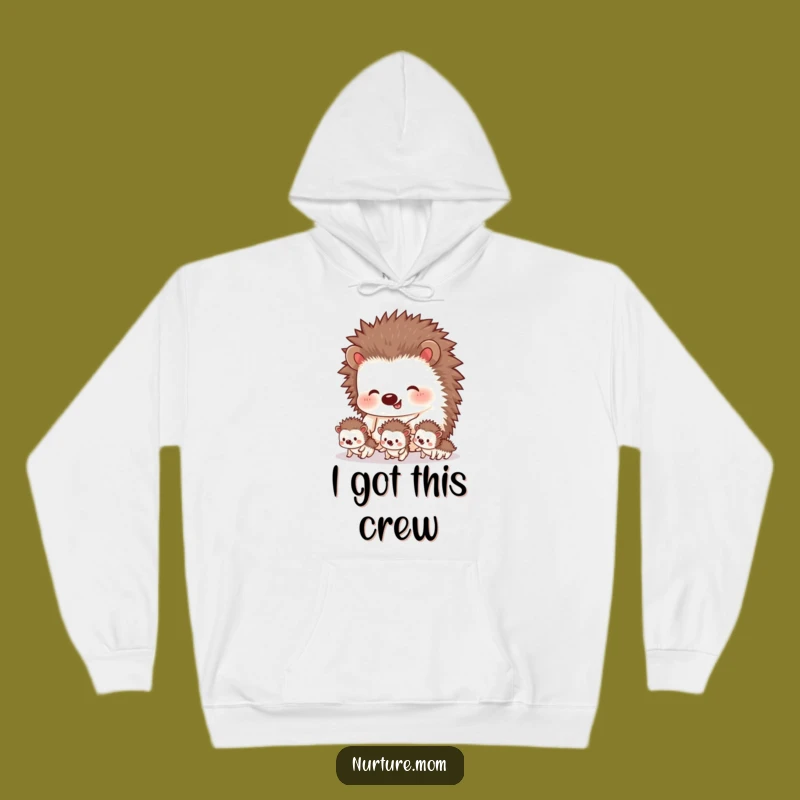 Cozy Funny Hedgehog Hoodie: Mom Guiding Tiny Siblings, Warm & Hilarious Gift Apparel